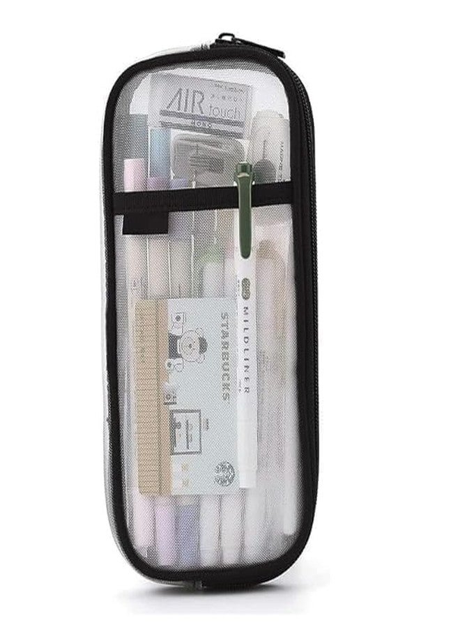 DROPOSALE Big Transparent Pencil Pouch with Zipper Simple Stationery Bag Aesthetic for School Teen Girl Boy Multi-Purpose Use for Office Men Women Pack of 1 (Light Black) - Image 1